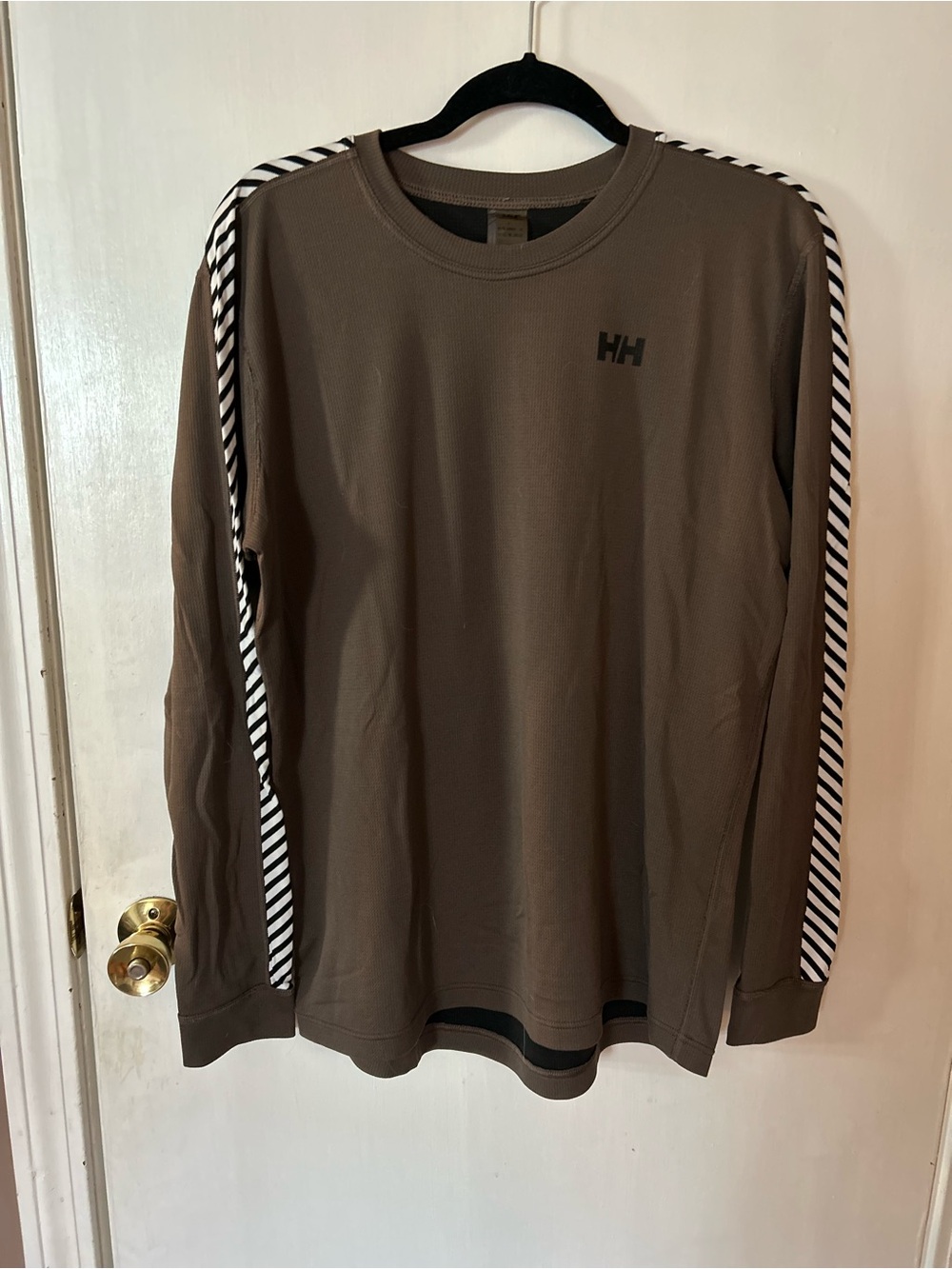 Helly Hansen Olive Long Sleeve Tee with Black & White Stripe Trim